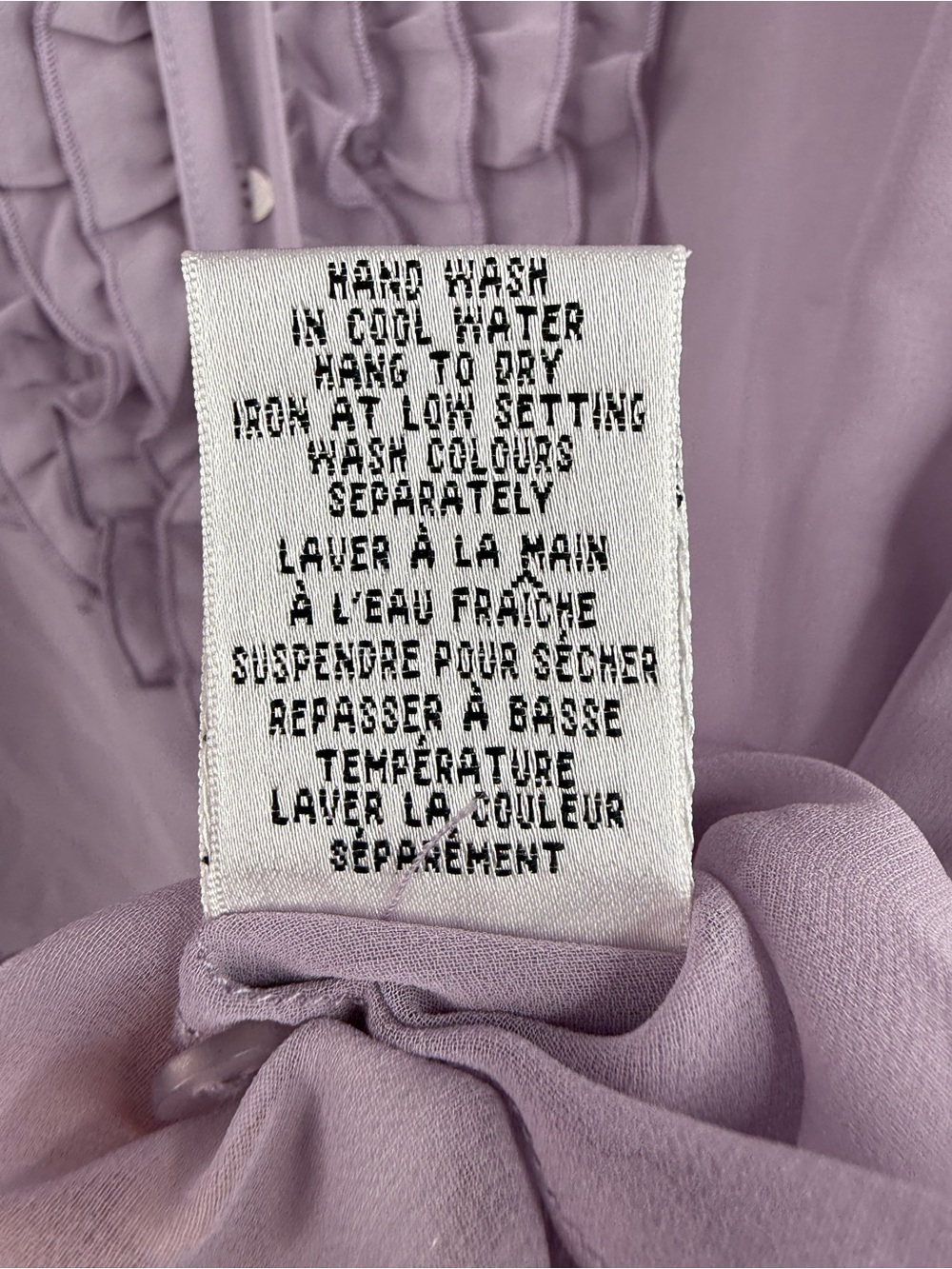 cleo shirt blouse ruffles frilly tie up ribbon Lavender Ruffle Tie-Neck Blouse - Picture 10 of 11